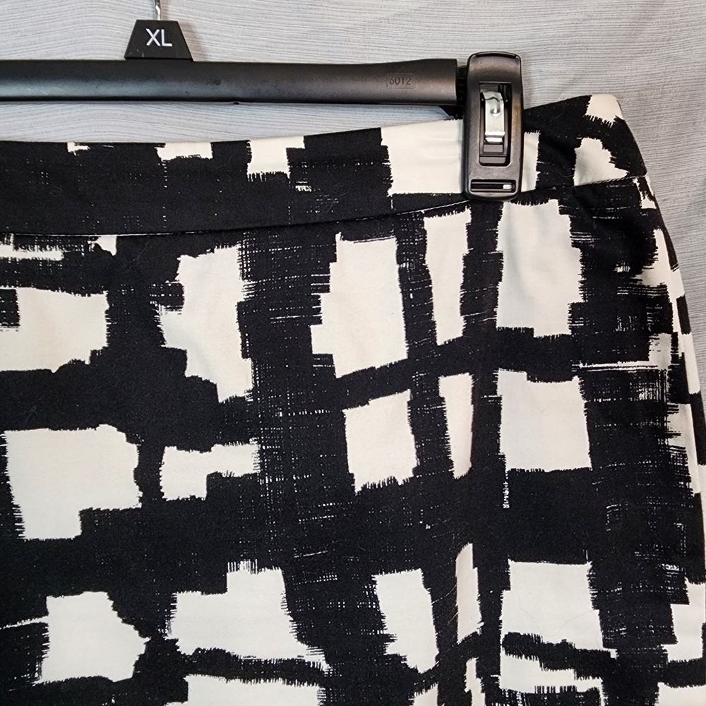 SANDRO Size 8 Black Geometric Plaid Brushstroke Cotton Stretch Pencil Skirt - Picture 4 of 9
